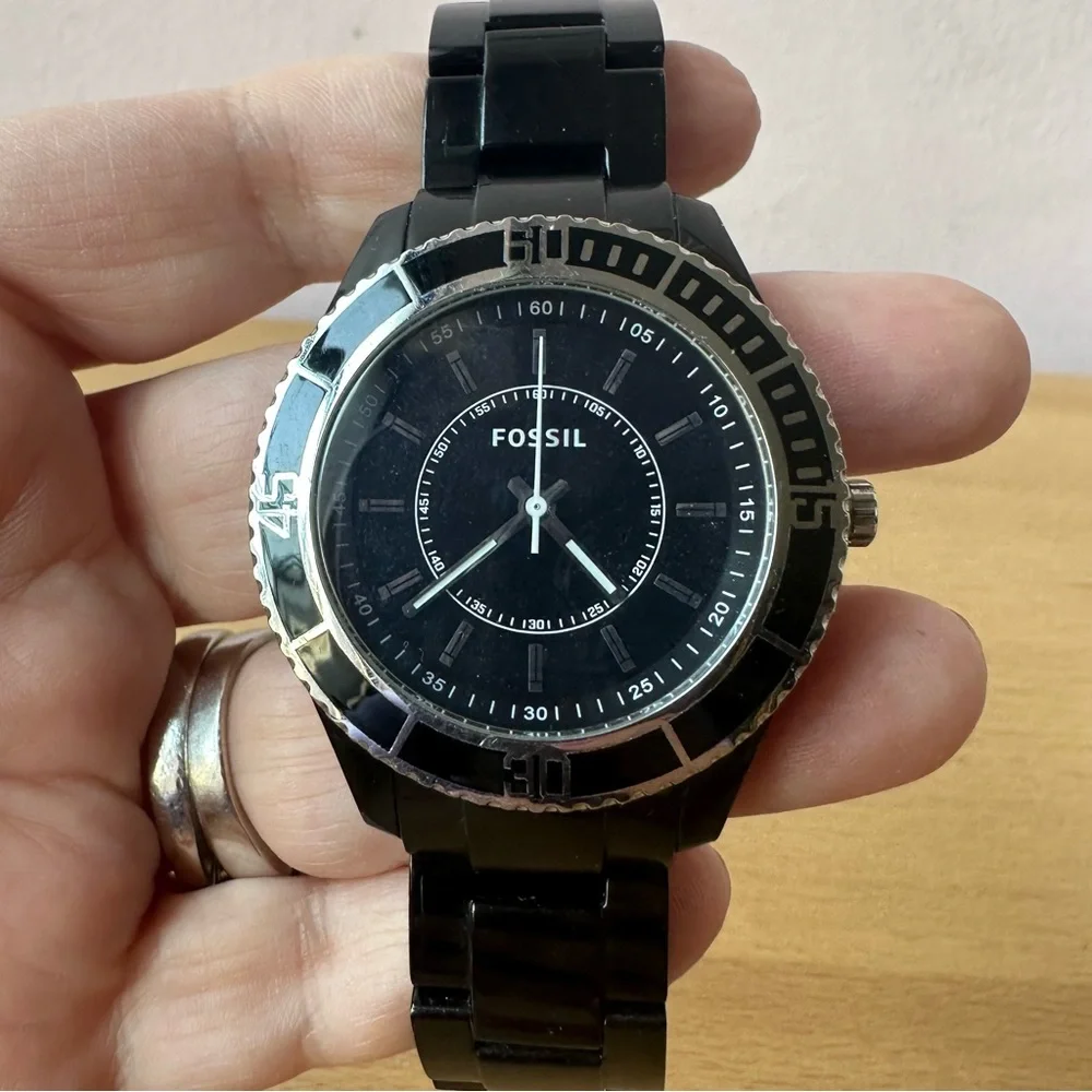 Vintage FOSSIL Black & Navy Blue large unisex watch excellent condition